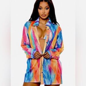 Fashion Nova - Piece Rainbow Bikini Set w Cover Up Miami Vacation Swim Set